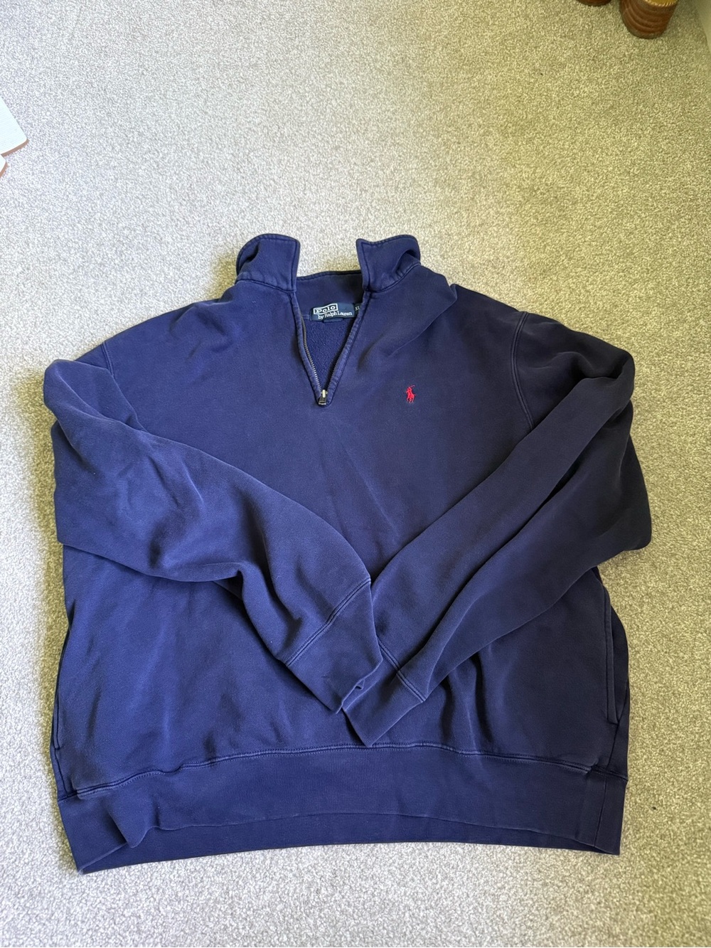Ralph Lauren Navy Quarter-Zip Pullover with Red Pony Logo